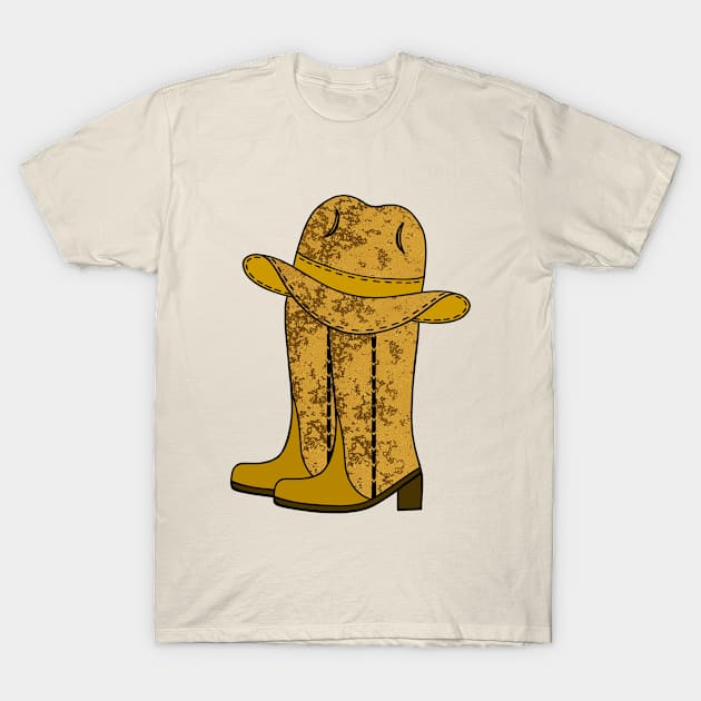BROWN Cowboy Boots Cowboy Hat - Western Art T-Shirt by SartorisArt1